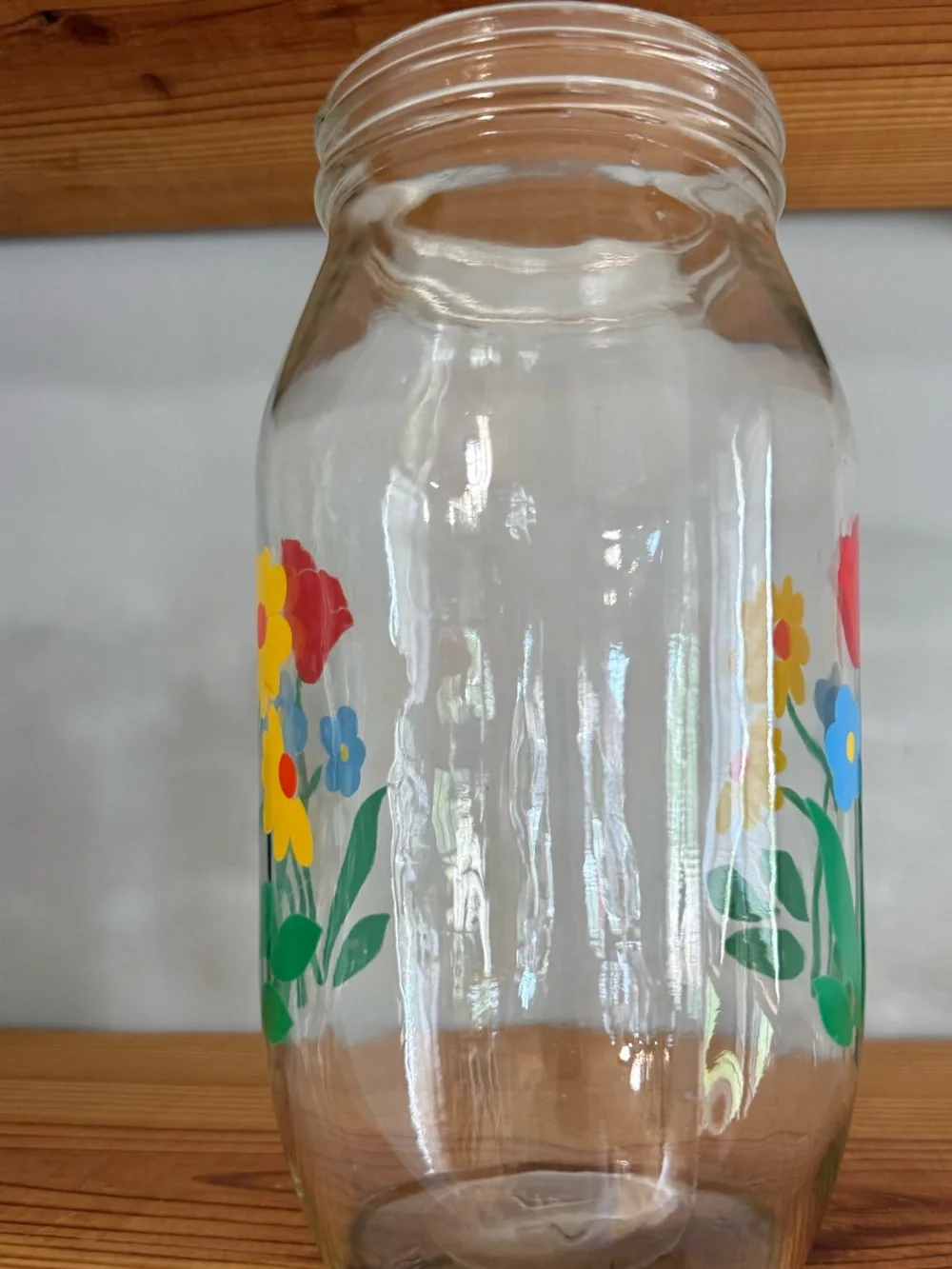Vintage Carlton Glass 2 Qt Floral Glass Canister Jar USA No Lid